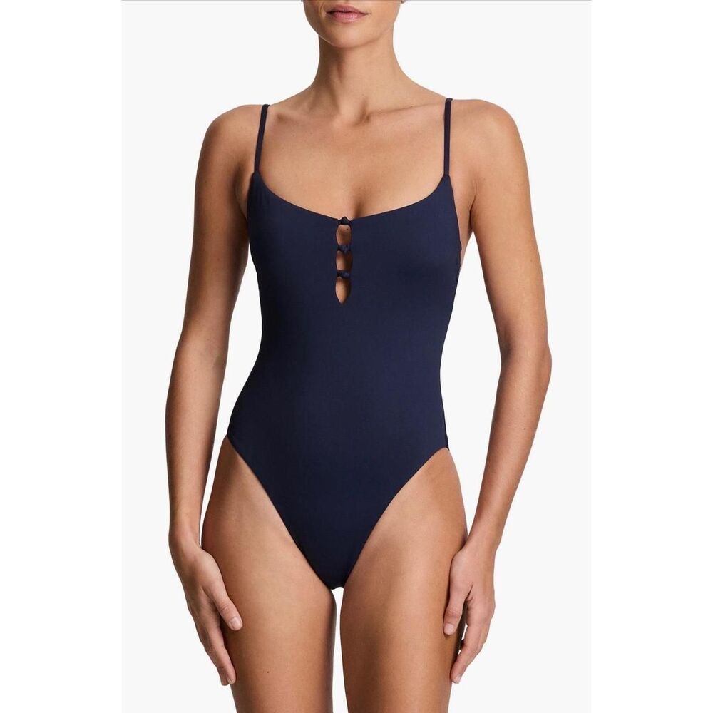New Lauren Ralph Lauren Navy Blue Keyhole Knot One Piece Swimsuit Size 6